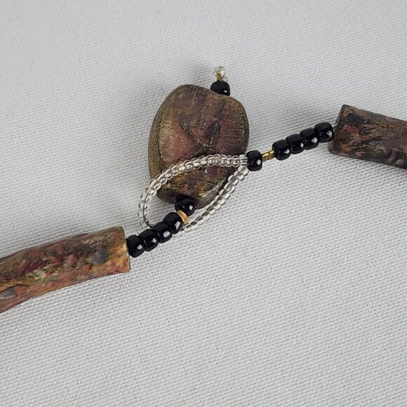 Handmade Brown Metallic Clay Pendant Necklace - Picture 6 of 10